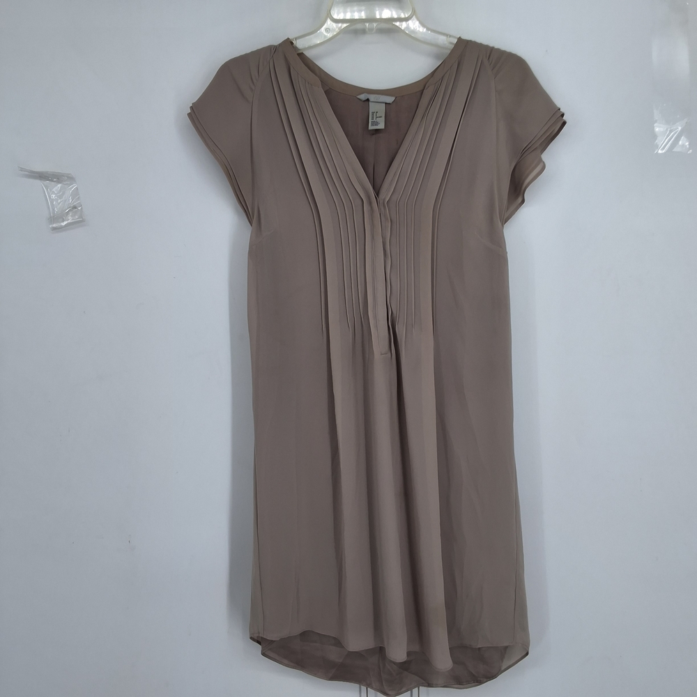 H&M Sz 8 Taupe Pleated Sheath Dress